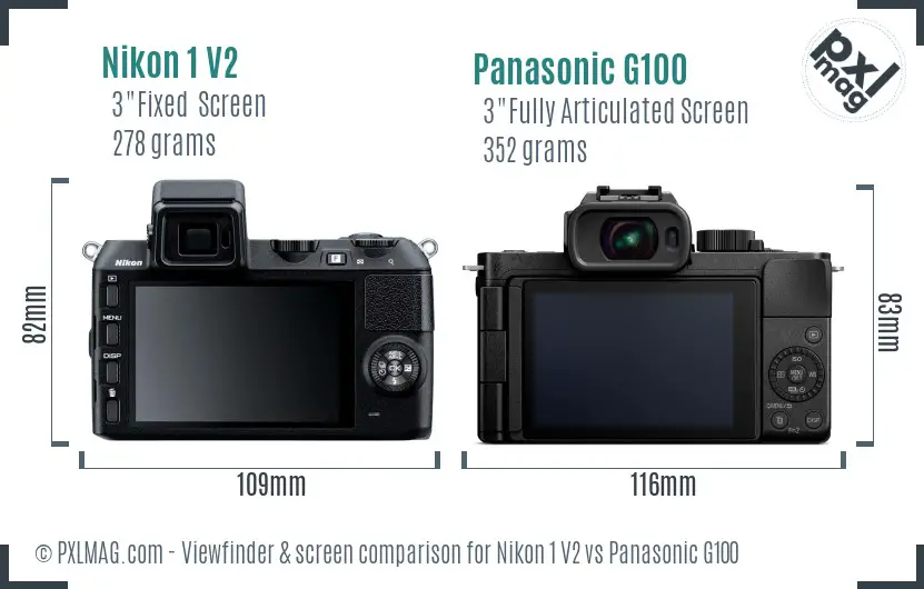 Nikon 1 V2 vs Panasonic G100 Screen and Viewfinder comparison