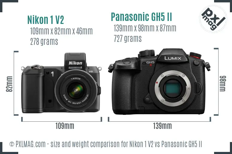 Nikon 1 V2 vs Panasonic GH5 II size comparison