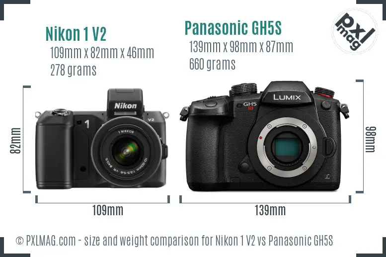 Nikon 1 V2 vs Panasonic GH5S size comparison