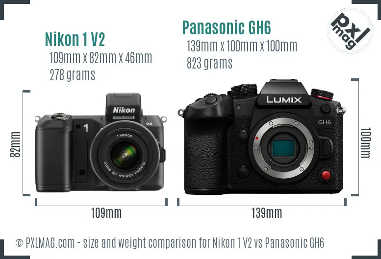 Nikon 1 V2 vs Panasonic GH6 size comparison