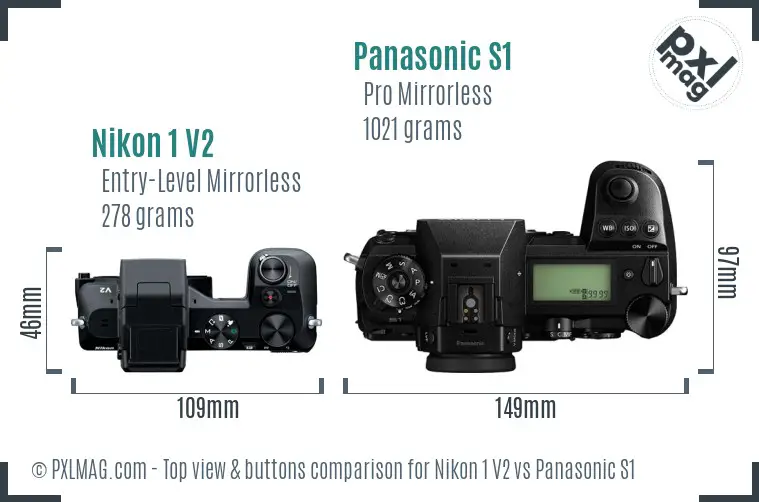 Nikon 1 V2 vs Panasonic S1 top view buttons comparison