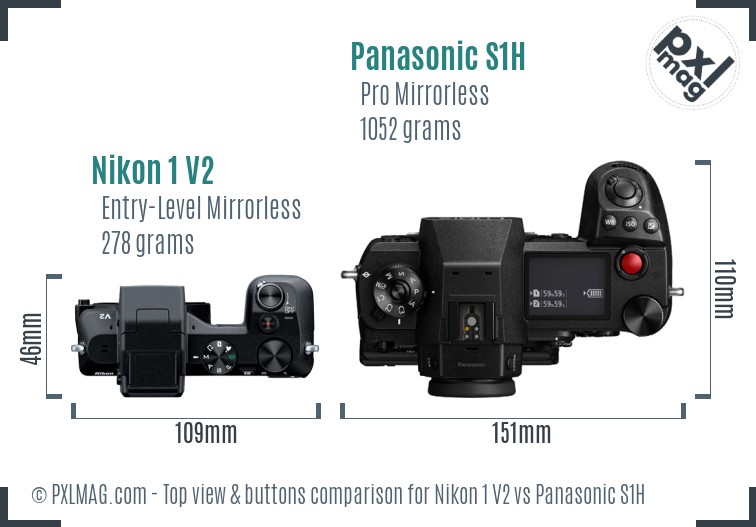 Nikon 1 V2 vs Panasonic S1H top view buttons comparison
