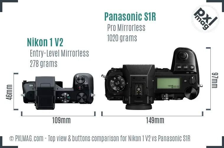 Nikon 1 V2 vs Panasonic S1R top view buttons comparison