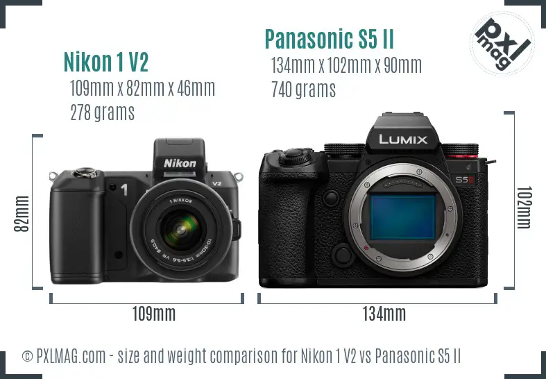 Nikon 1 V2 vs Panasonic S5 II size comparison