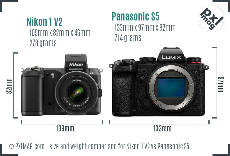 Nikon 1 V2 vs Panasonic S5 size comparison