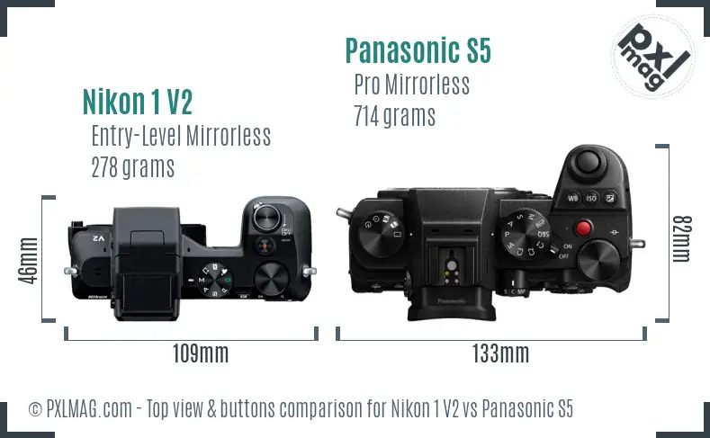 Nikon 1 V2 vs Panasonic S5 top view buttons comparison