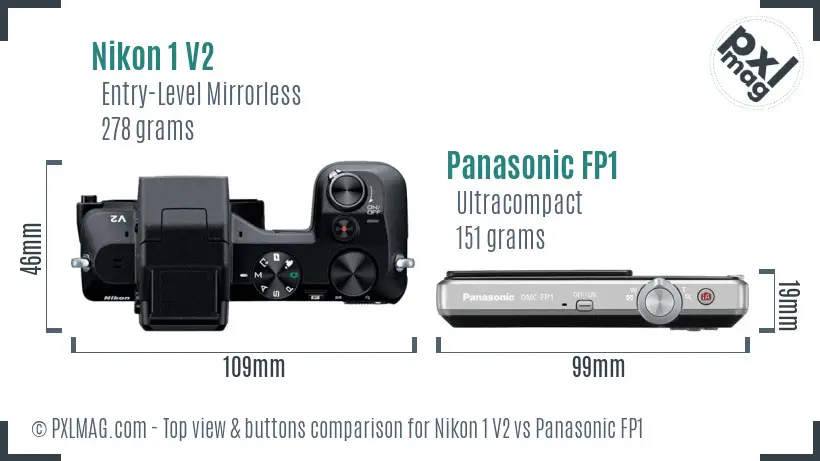 Nikon 1 V2 vs Panasonic FP1 top view buttons comparison