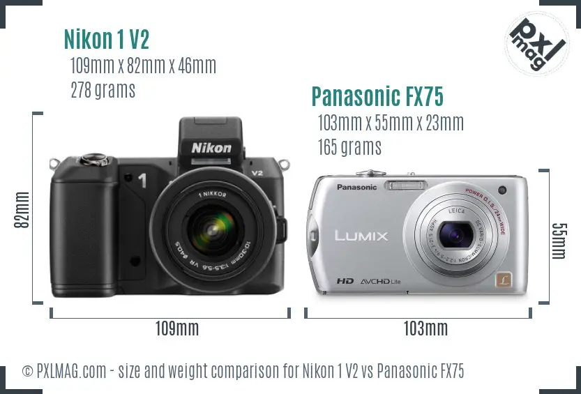 Nikon 1 V2 vs Panasonic FX75 size comparison