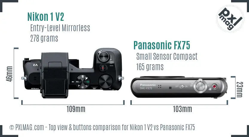 Nikon 1 V2 vs Panasonic FX75 top view buttons comparison