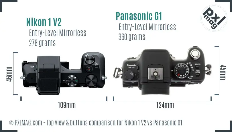 Nikon 1 V2 vs Panasonic G1 top view buttons comparison