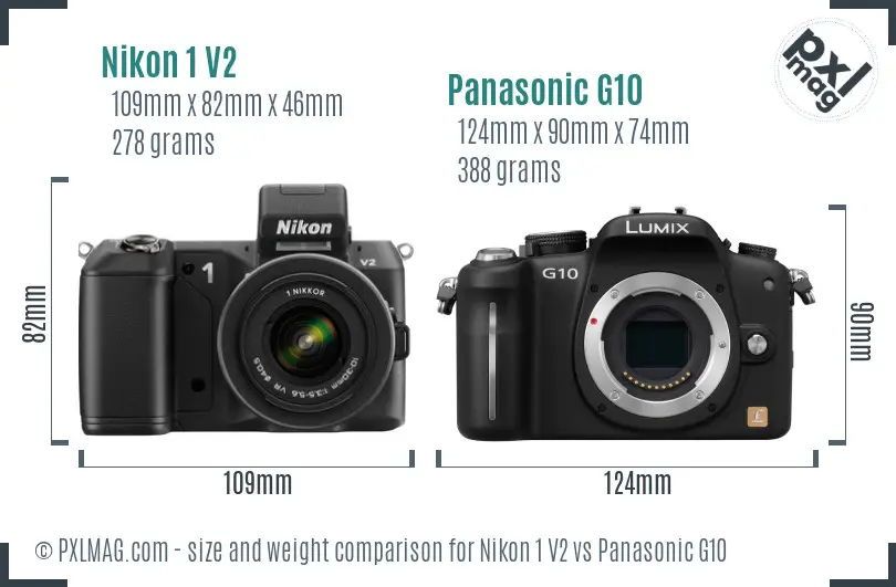 Nikon 1 V2 vs Panasonic G10 size comparison