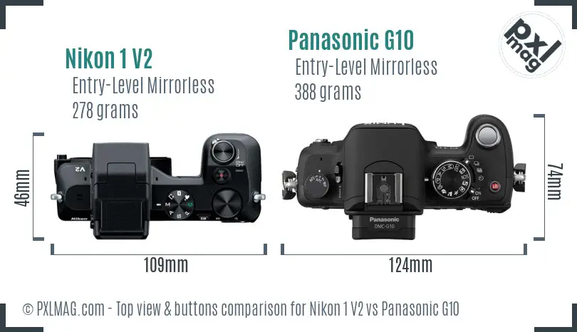 Nikon 1 V2 vs Panasonic G10 top view buttons comparison
