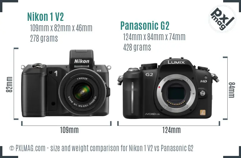 Nikon 1 V2 vs Panasonic G2 size comparison