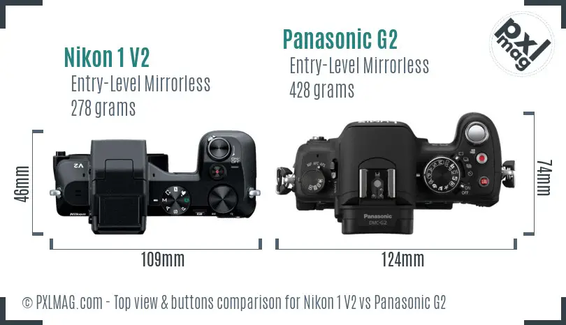 Nikon 1 V2 vs Panasonic G2 top view buttons comparison