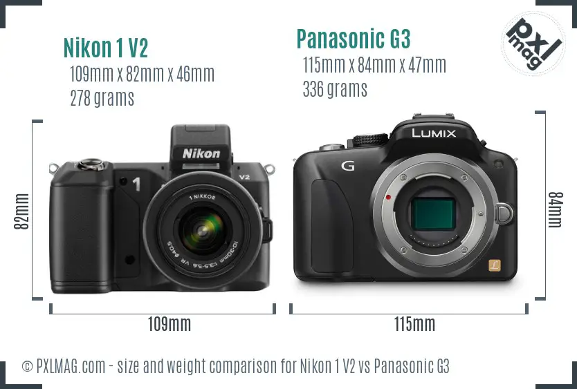 Nikon 1 V2 vs Panasonic G3 size comparison