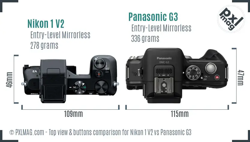Nikon 1 V2 vs Panasonic G3 top view buttons comparison