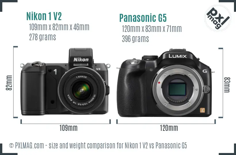 Nikon 1 V2 vs Panasonic G5 size comparison