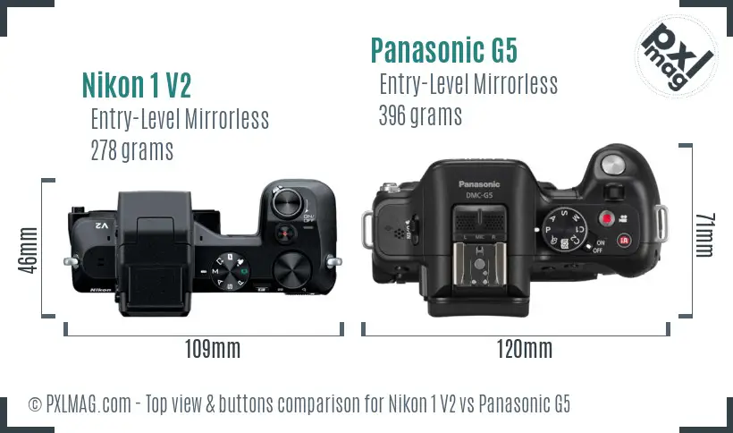 Nikon 1 V2 vs Panasonic G5 top view buttons comparison