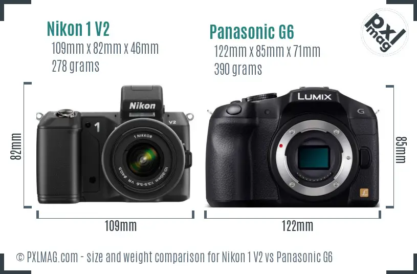 Nikon 1 V2 vs Panasonic G6 size comparison