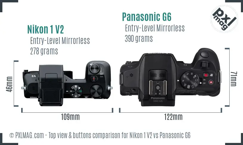 Nikon 1 V2 vs Panasonic G6 top view buttons comparison
