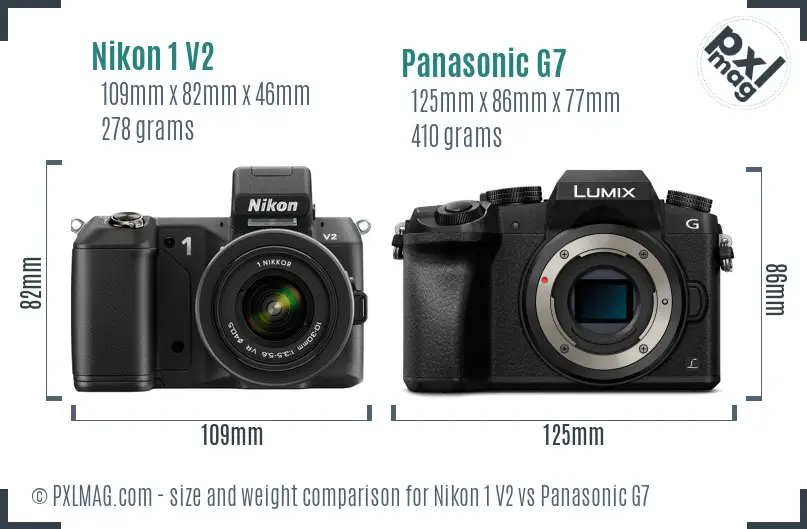 Nikon 1 V2 vs Panasonic G7 size comparison