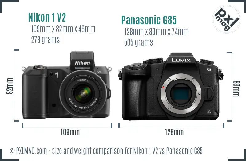 Nikon 1 V2 vs Panasonic G85 size comparison