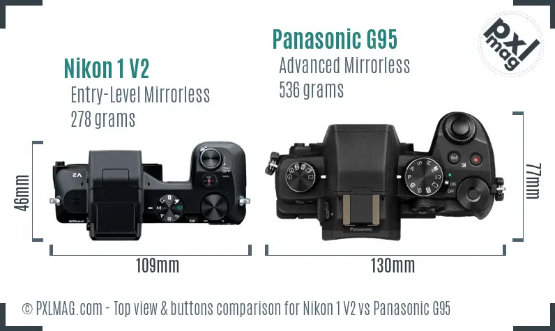 Nikon 1 V2 vs Panasonic G95 top view buttons comparison