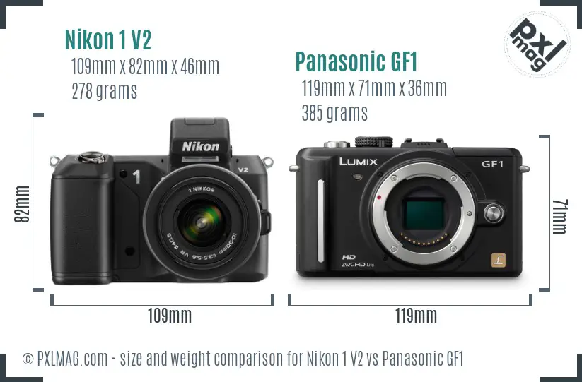Nikon 1 V2 vs Panasonic GF1 size comparison