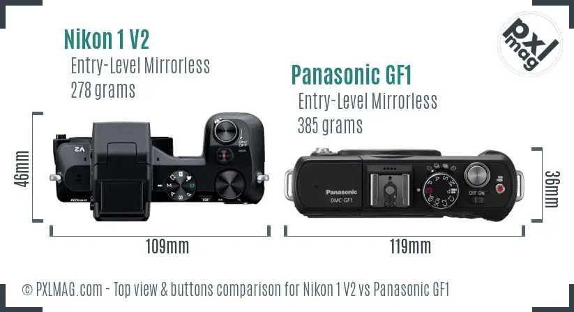 Nikon 1 V2 vs Panasonic GF1 top view buttons comparison