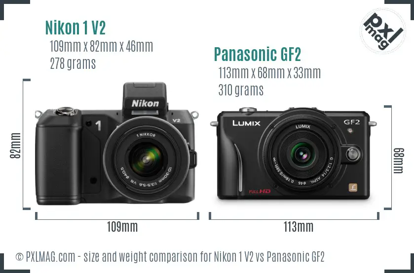 Nikon 1 V2 vs Panasonic GF2 size comparison