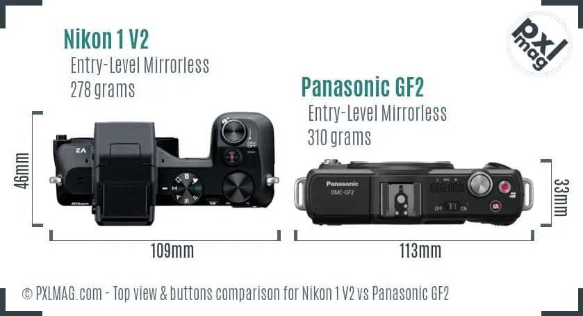 Nikon 1 V2 vs Panasonic GF2 top view buttons comparison