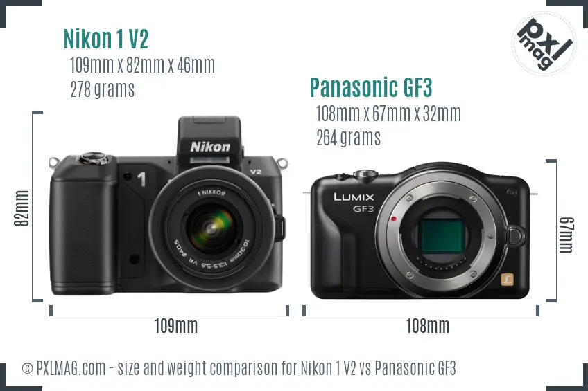 Nikon 1 V2 vs Panasonic GF3 size comparison