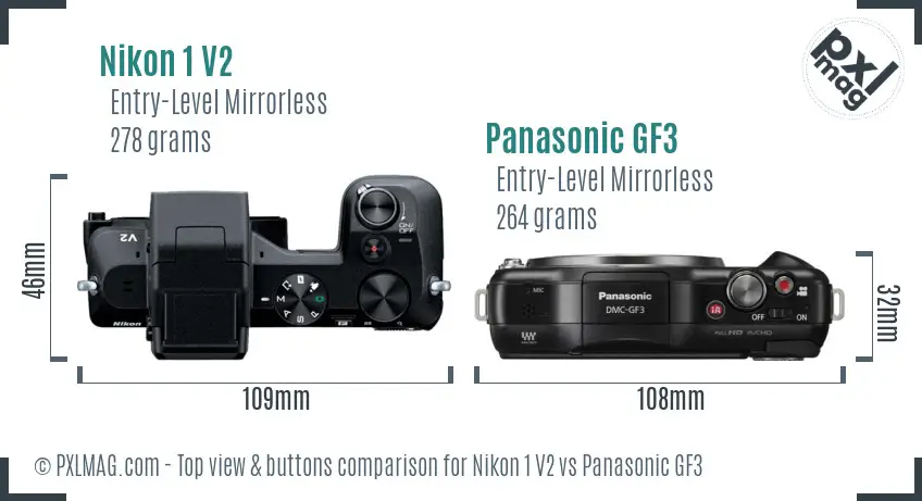 Nikon 1 V2 vs Panasonic GF3 top view buttons comparison