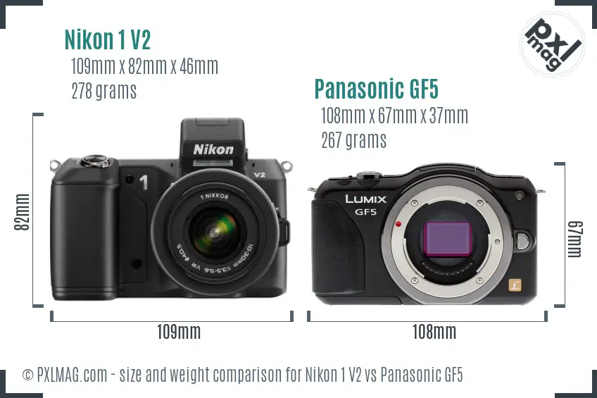Nikon 1 V2 vs Panasonic GF5 size comparison