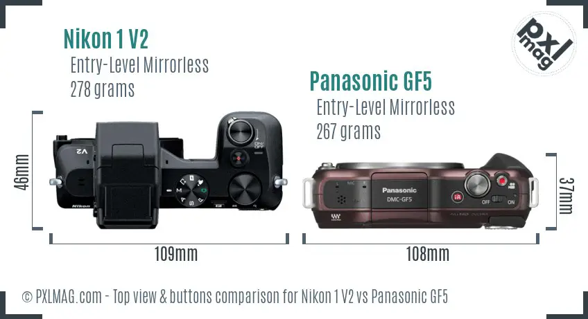 Nikon 1 V2 vs Panasonic GF5 top view buttons comparison