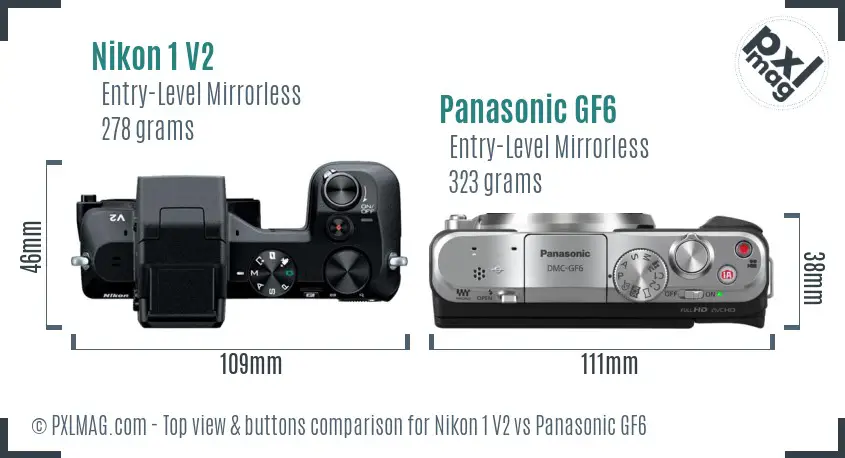Nikon 1 V2 vs Panasonic GF6 top view buttons comparison