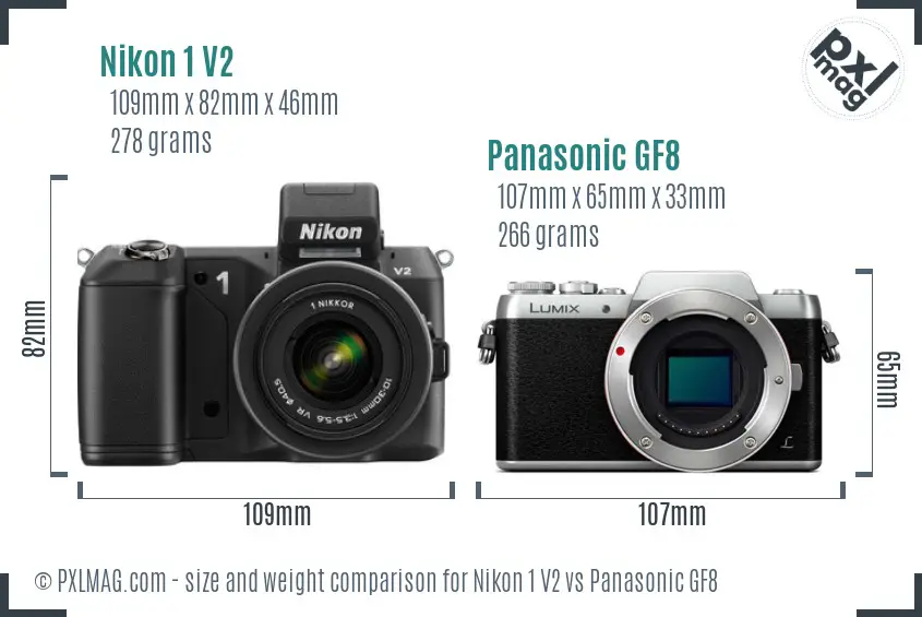 Nikon 1 V2 vs Panasonic GF8 size comparison