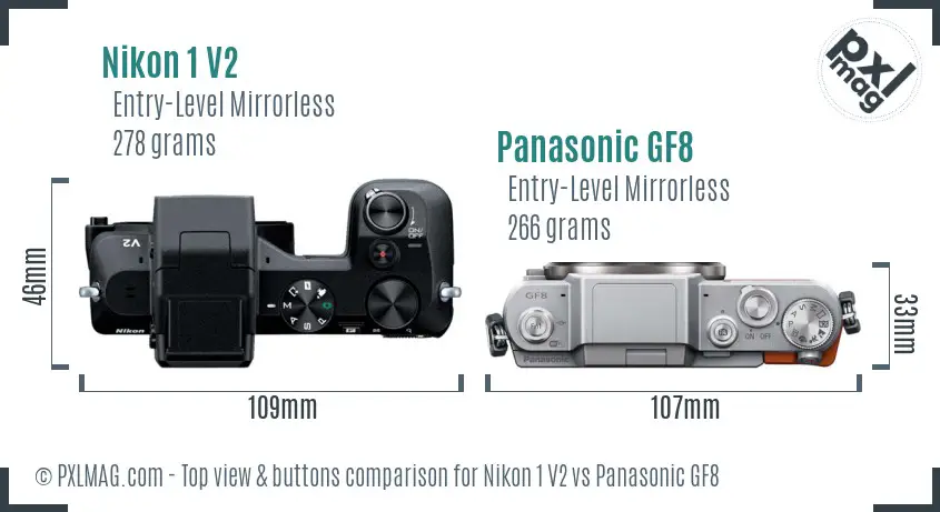 Nikon 1 V2 vs Panasonic GF8 top view buttons comparison