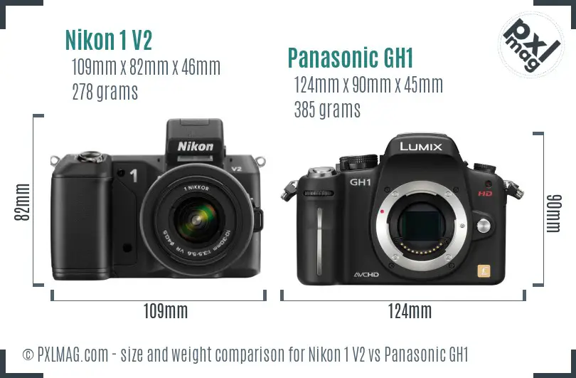 Nikon 1 V2 vs Panasonic GH1 size comparison