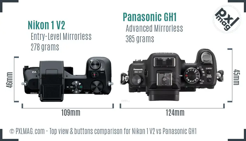 Nikon 1 V2 vs Panasonic GH1 top view buttons comparison