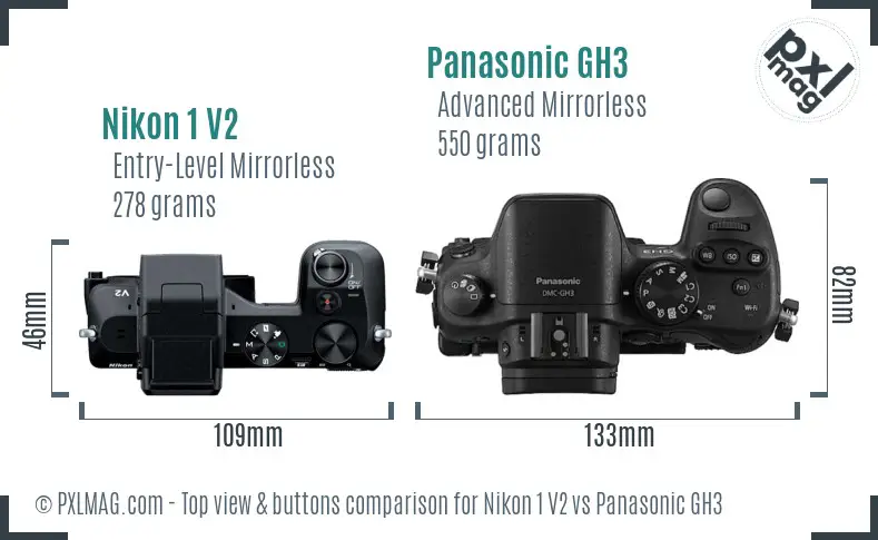 Nikon 1 V2 vs Panasonic GH3 top view buttons comparison
