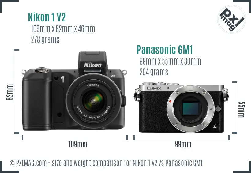 Nikon 1 V2 vs Panasonic GM1 size comparison