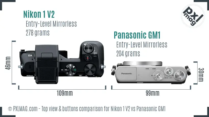 Nikon 1 V2 vs Panasonic GM1 top view buttons comparison