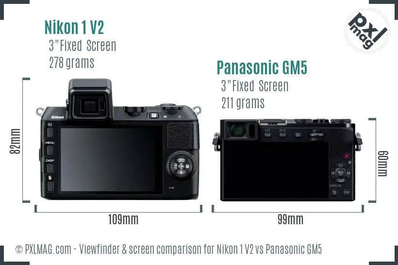 Nikon 1 V2 vs Panasonic GM5 Screen and Viewfinder comparison