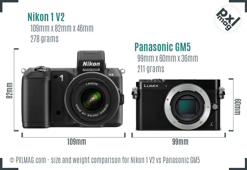 Nikon 1 V2 vs Panasonic GM5 size comparison