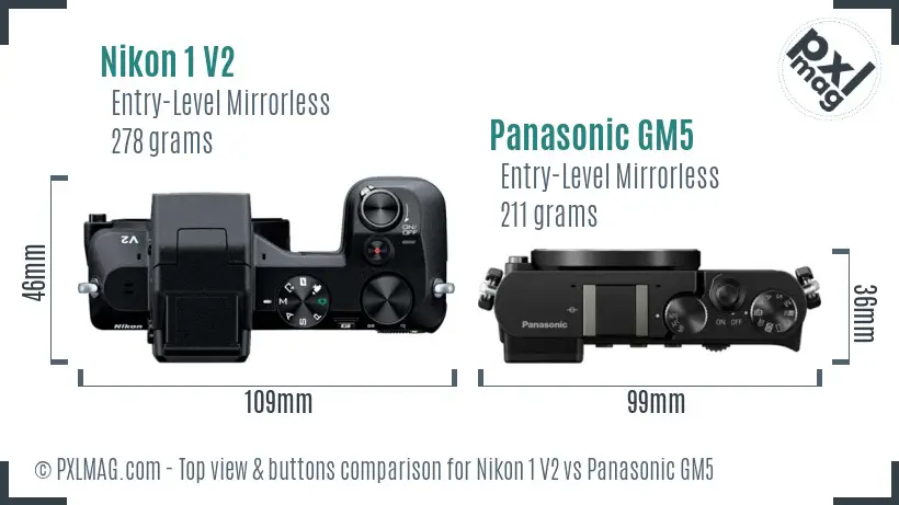 Nikon 1 V2 vs Panasonic GM5 top view buttons comparison