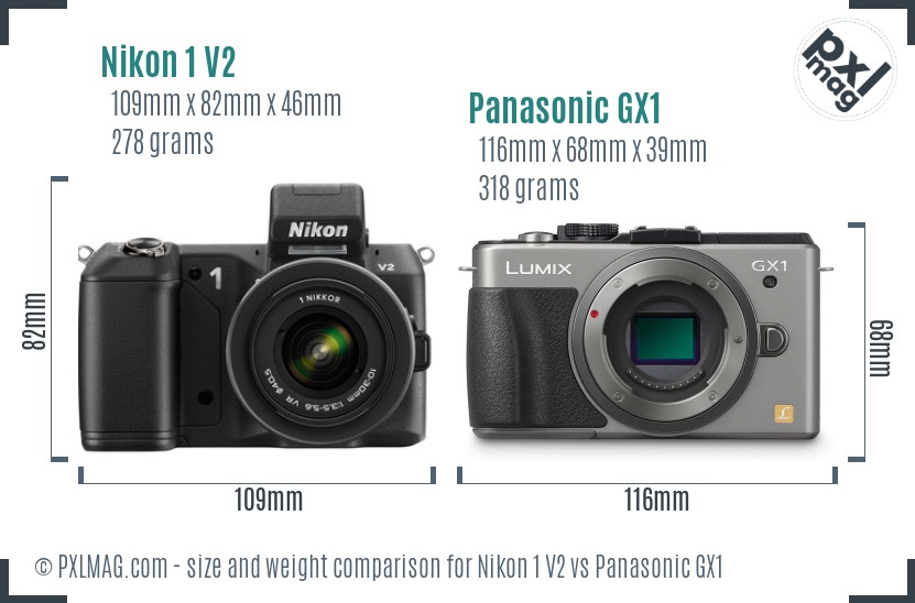 Nikon 1 V2 vs Panasonic GX1 size comparison