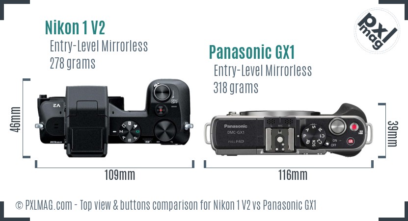 Nikon 1 V2 vs Panasonic GX1 top view buttons comparison
