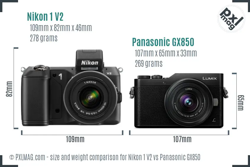 Nikon 1 V2 vs Panasonic GX850 size comparison Nikon 1 V2 vs Panasonic GX850 size comparison