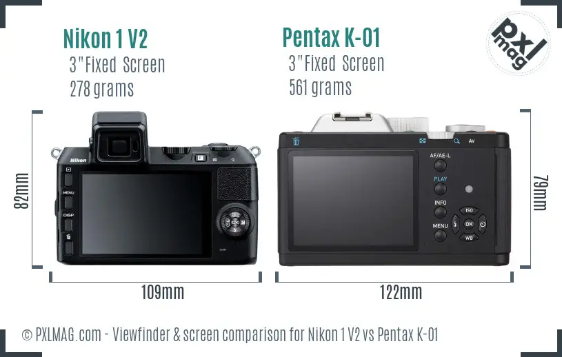 Nikon 1 V2 vs Pentax K-01 Screen and Viewfinder comparison